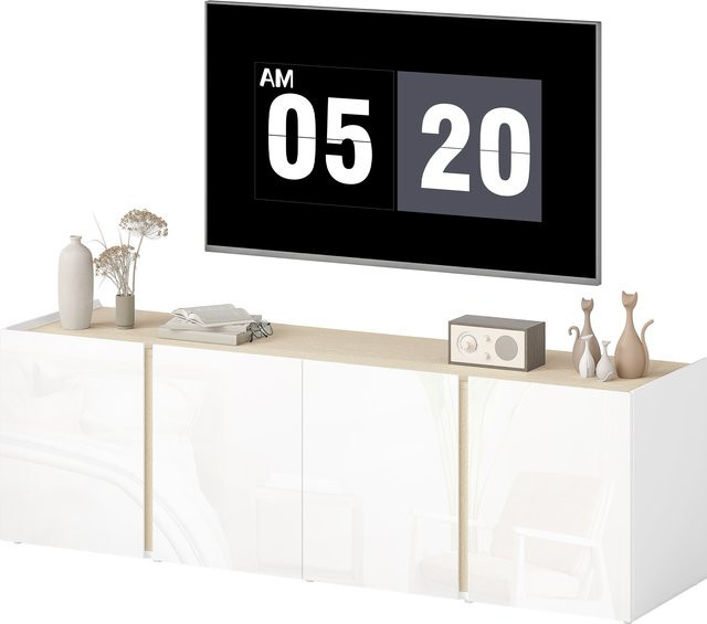 HOMCOM TV-Möbel in Weiß, moderner TV-Ständer für Fernseher bis zu 65 Zoll mit 4 sanft schließenden Türen, verstellbarem Regal und Kabeldurchlass für Wohnzimmer und Schlafzimmer - Bild 1