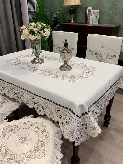 JMG Household Supplies Tischdecke aus Polyester mit floraler Jacquard-Webung und Stickereien, Braun/Weiß, B: 180 cm, T: 120 cm - Bild 1
