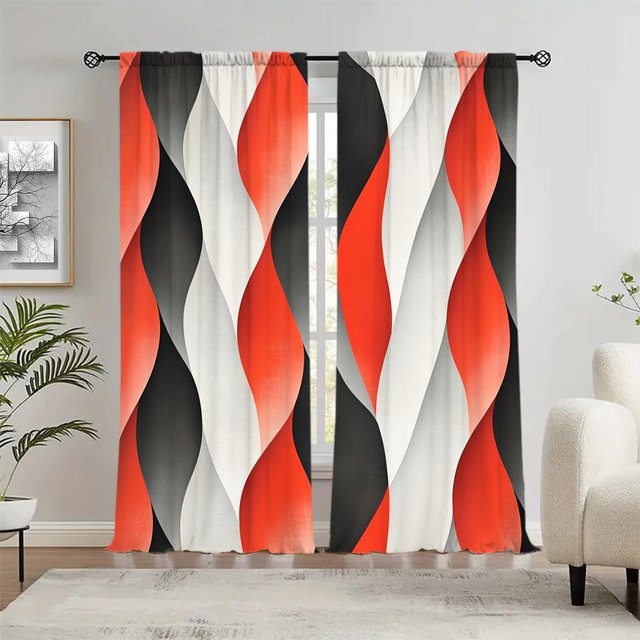 Tonnika Chen Vorhang-Set mit 2 Stück in Schwarz, dreidimensionales Wellenwasserfall-Design zur Abdunkelung und Dekoration, B: 100 cm, H: 70 cm - Bild 1