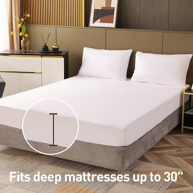 Wasserdichter Matratzenschoner aus atmungsaktivem Jersey in Weiß, B/T: 90 x 200 cm - Bild 1