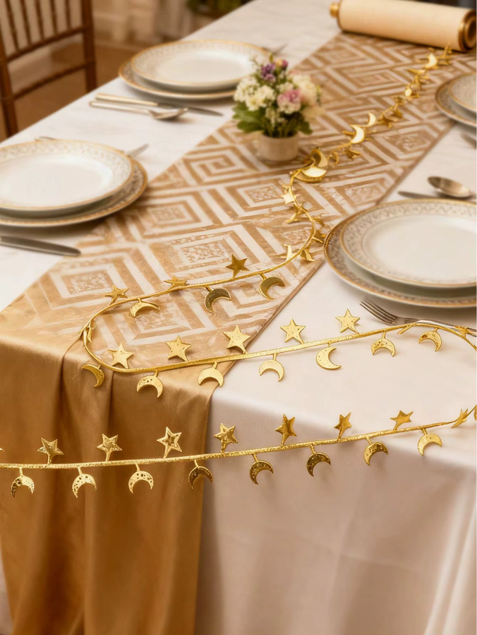 5 m Textil-Bastelband mit Stern- und Mondmuster in Gold und Silber zur Dekoration - Bild 2