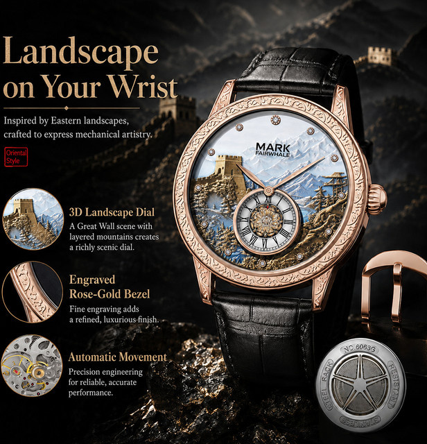 Mark Fairwhale Automatik-Armbanduhr, Leder, Roségold, Herren - Bild 1