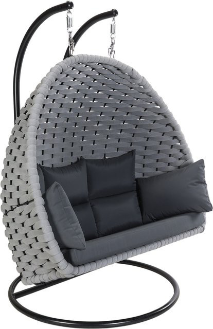 HOME DELUXE Hängesessel CADEIRA 2-Sitzer in Grau aus Rattan und Metall für Balkon und Terrasse - Bild 1