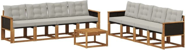vidaXL Outdoor-Sofagarnitur aus massivem Akazienholz mit 9 Textilene-Kissen in Beige und Grau - Bild 1