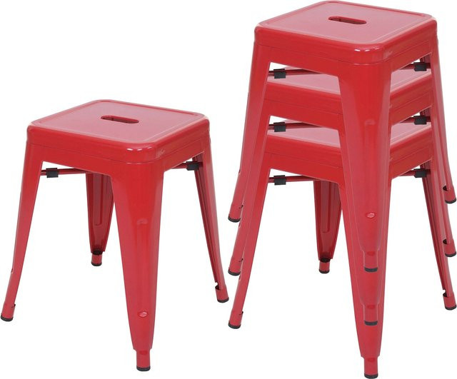4er-Set MCW Hocker A73 aus pulverbeschichtetem Metall im Industriedesign, stapelbar, Rot, B/T/H: 39 x 39 x 46 cm - Bild 1
