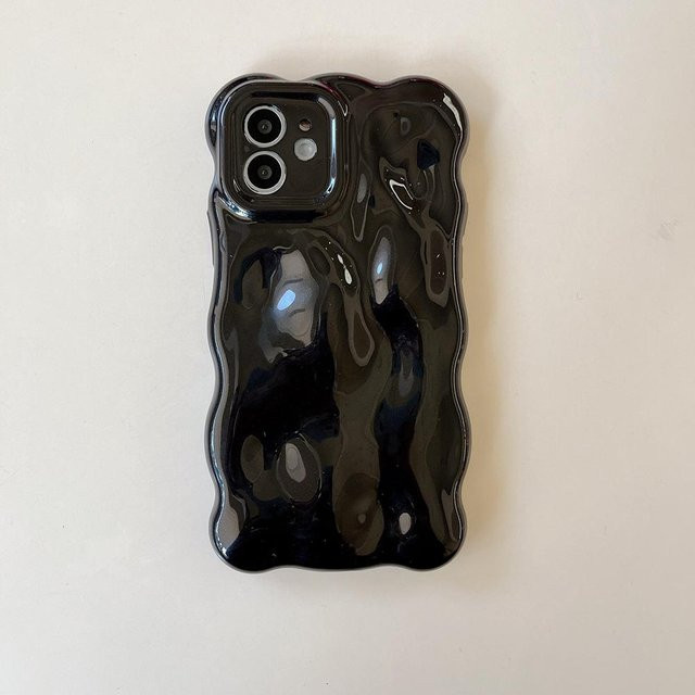 Stoßfeste Handyhülle mit 3D Blasenwellenmuster und schwarzem Glitzerpulver für iPhone 11 bis iPhone 17 Pro Max von ianliyao in Schwarz - Bild 1