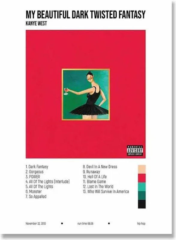 Kanye West My Beautiful Dark Twisted Fantasy Albumcover Leinwandgemälde von August Art Museum, Rot, B: 30 cm, H: 40 cm, rahmenlos - Bild 1