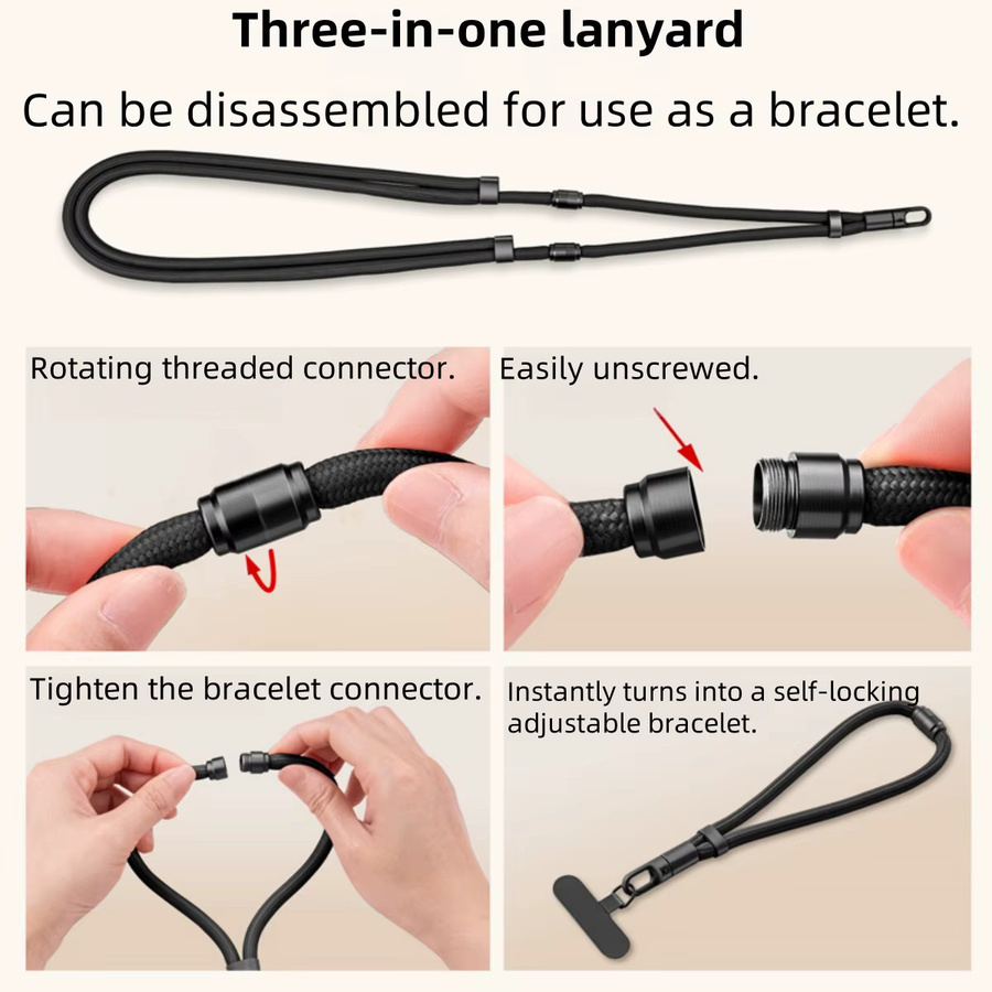 Victory Street 3-in-1 Handy-Lanyard universeller Handy-Gurt mit verstellbarer Länge in Schwarz und Grau - Bild 2