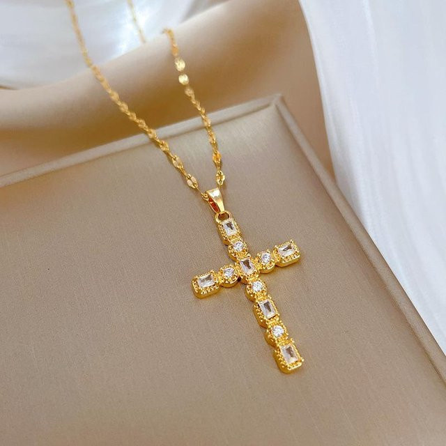 Halskette Edelstahl, Zirkonia, Gold, Unisex - Bild 1