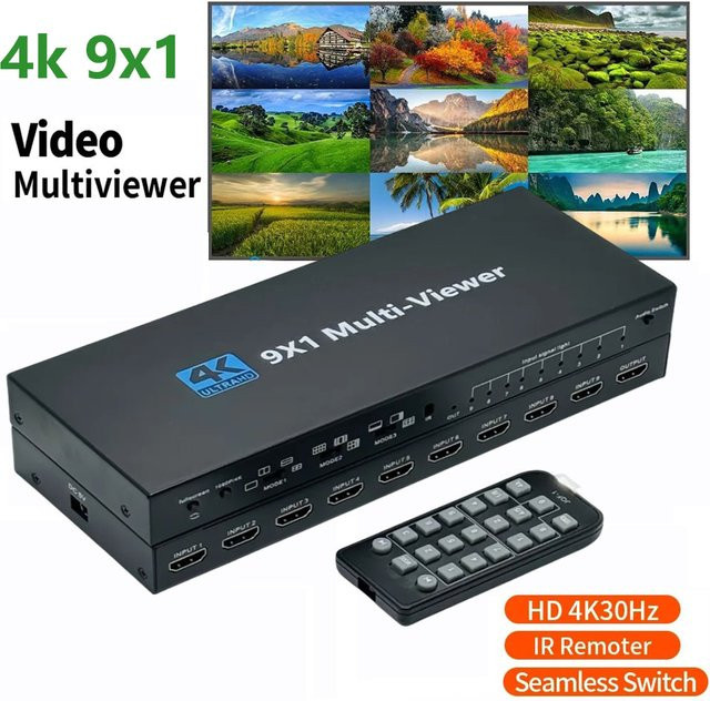 TITAK HDMI Quad Multiviewer 4K 9x1 HDMI Umschalter mit Fernbedienung in Schwarz - Bild 1