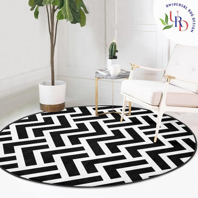 Runder Teppich Wucifang Jewelry in Schwarz Weiß mit geometrischem Design, rutschfest und maschinell gewebt, Durchmesser: 80 cm - Bild 1