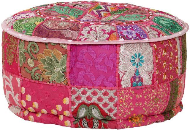 Vidaxl Runder Patchwork-Fußhocker aus Baumwolle in Rosa im Vintage-Stil, Durchmesser: 40 cm, Höhe: 20 cm - Bild 1