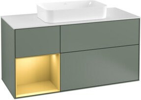 V&B Finion Waschtischunterschrank mit LED-Beleuchtung und Regalfach, Breite: 120 cm, Farbe: Olivenmatt lackiert - Bild 1