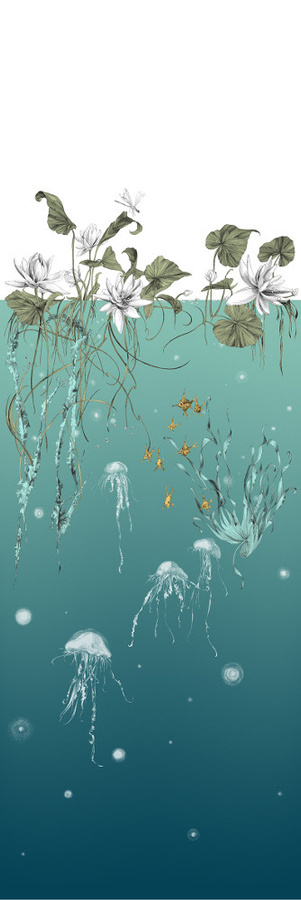 Edmond Petit Meeres-Tapete Méduses gauche in Turquoise aus Vlies mit Natur- und Tiermotiven - Bild 1