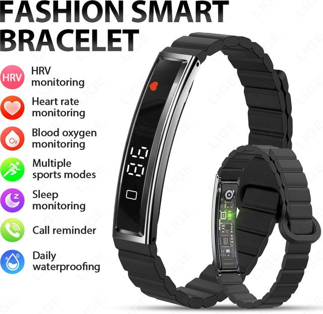 LIGE Smart-Armband für Herren mit Schlaf-Tracker, Herzfrequenzmesser und Schrittzähler in Schwarz oder Grau - Bild 1