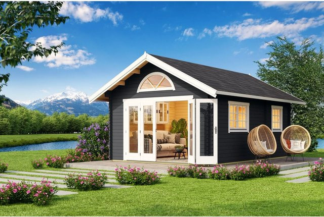 Lasita Blockbohlenhaus Caroline Maja Gartenhaus mit Satteldach, grau, B/T/H: 489,9 x 330,6 x 675 cm - Bild 1