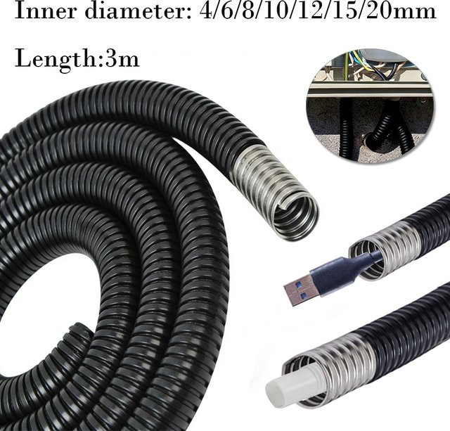Flexibles Stahl-Leitungsrohr mit PVC-Beschichtung für den Kabelschutz im Freien, Schwarz, Länge: 3 m, Durchmesser: 4–20 mm - Bild 1