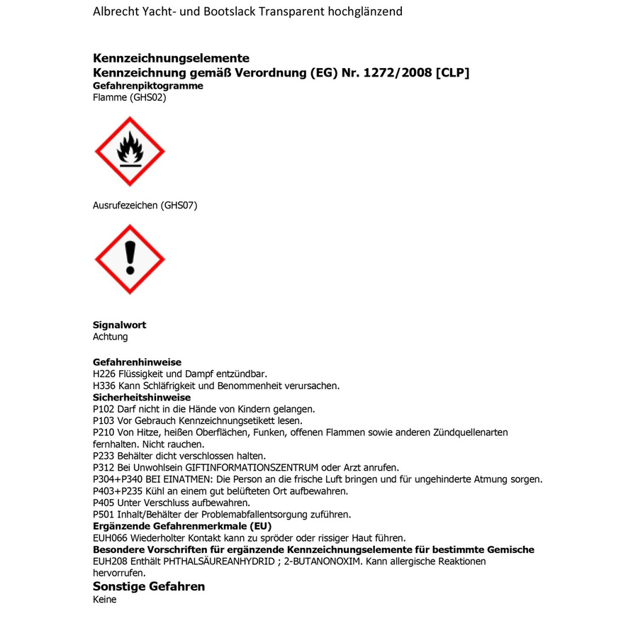 Albrecht Yacht- und Bootslack Transparent hochglänzend 375 ml - Bild 1