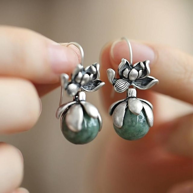 NiNi02 Ohrringe, 925 Silber, Lotusblume, Damen, grau - Bild 1