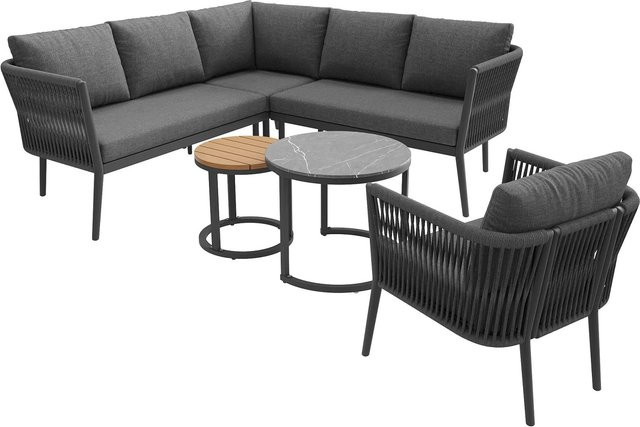 okwish Gartenlounge-Set aus Polyrattan für 5-6 Personen in Grau mit wetterfesten Polstern und Tischen - Bild 1