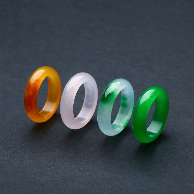 Pinannie Ring Naturstein Jade, 6mm, Grün Rosa Gelb, Damen - Bild 1