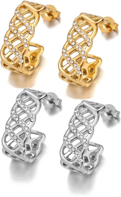Lokaer Huggie Ohrringe, 18K vergoldete Mesh C-Form, Edelstahl, Unisex - Bild 1