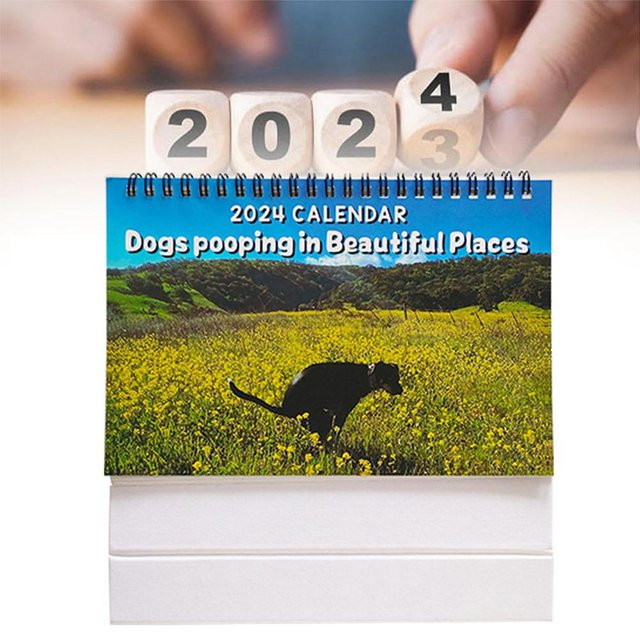 Topfactory Wandkalender 2024 mit humorvollen Hundemotiven in Blau und Grün - Bild 1