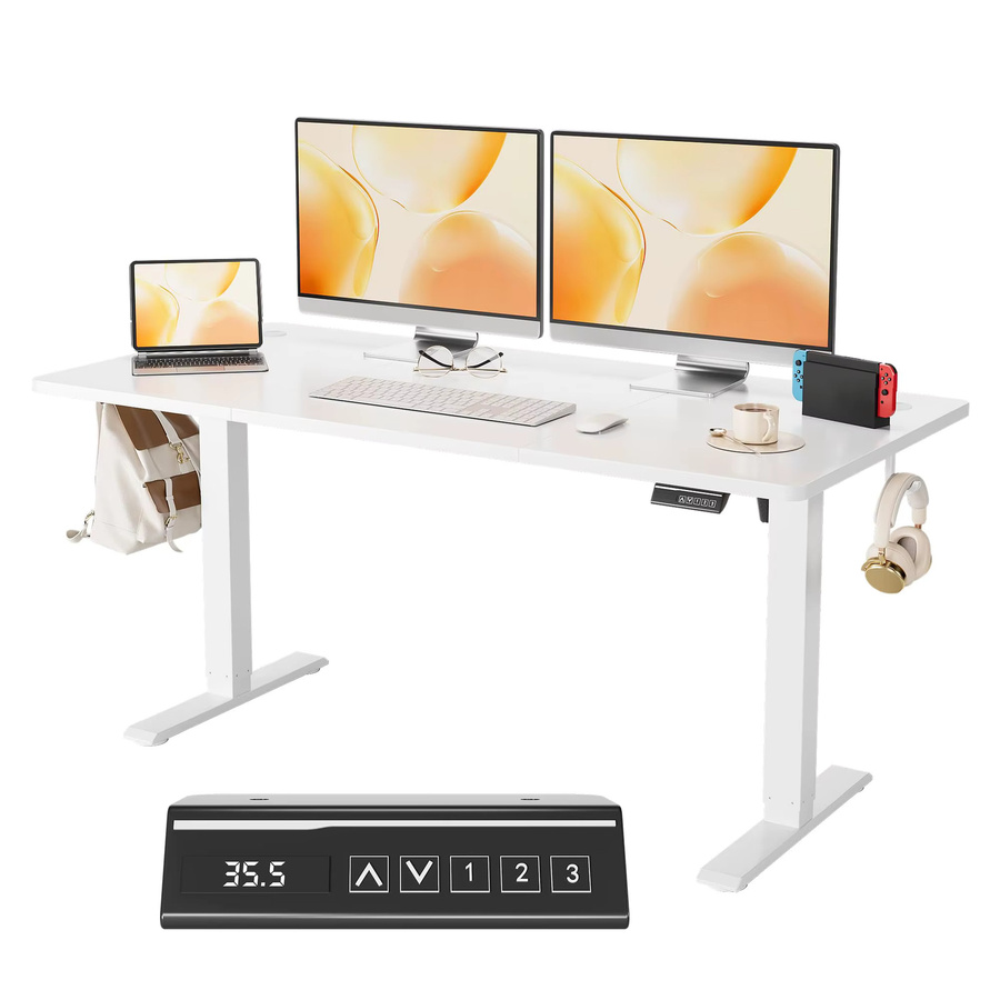 HiMISS Elektrisch Höhenverstellbarer Schreibtisch in Weiß mit Speicherfunktion und leisem Motor, Ergonomischer Sitz-Steh-Computertisch für Home Office und Büro - Bild 3