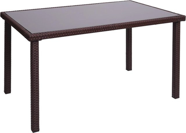 PROREGAL Gartentisch aus Poly-Rattan und Glas in Braun, B/T/H: 120 x 71 x 75 cm - Bild 1