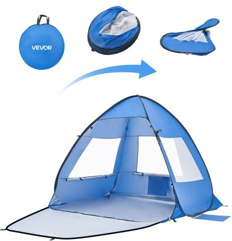 VEVOR Strandmuschel Sonnenschutz für 2 Personen mit UPF 50+ Schutz, tragbares Strandzelt inklusive Tragetasche und Metallpfählen für Camping, Angeln und Picknick - Bild 1