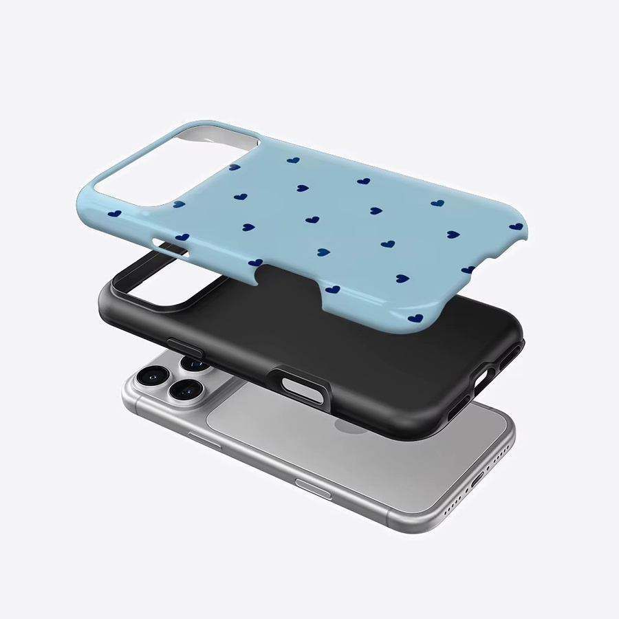 Robuste doppelschichtige Handyhülle mit Herz-Design für iPhone 13 bis iPhone 17 Pro Max Plus in Himmelblau von Potdemiel - Bild 2