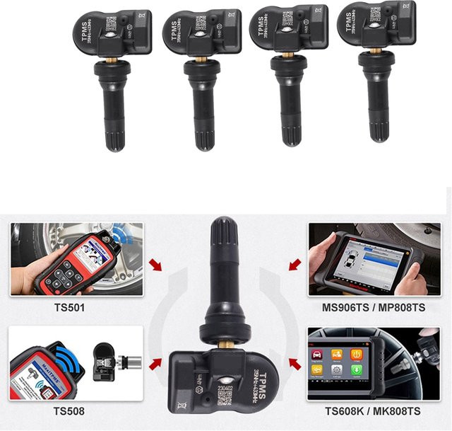 Autel 4er-Set Programmierbare MX-Sensor TPMS Reifendrucksensoren 315MHz/433MHz Universal 2-in-1 Reparaturwerkzeug in Schwarz - Bild 1