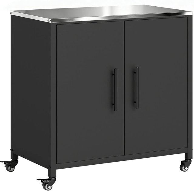 Furnicato Gartenschrank mit Pflanztisch und abnehmbarer Edelstahl-Arbeitsplatte in Schwarz - Bild 1