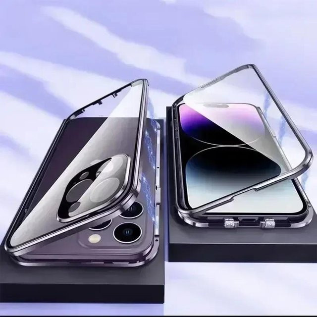 Stoßfeste magnetische Doppelseitige Schnallenhülle mit Linsenschutz für Apple iPhone 16 15 14 13 12 Pro Max in Transparent - Bild 1