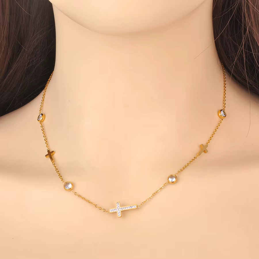 Lokaer Halskette Kreuz, Edelstahl, Zirkonia, Gold, Damen - Bild 2