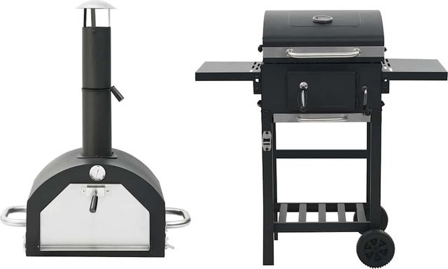 Vidaxl 3-in-1 Garten Pizzaofen, Grill und Räucherofen aus Stahl in Schwarz mit Thermometer und Rollen - Bild 1