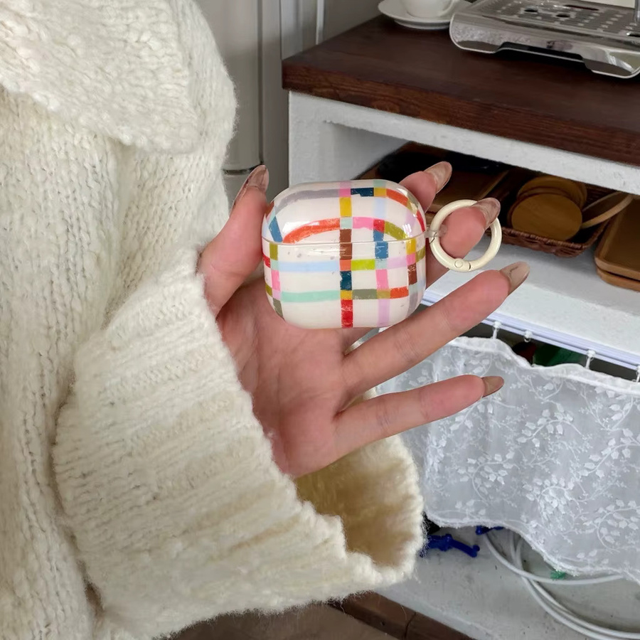 Stoßfeste Graffiti Kopfhörerhülle mit bunten Linien und Gittermuster für Apple AirPods 1, 2, 3, 4 und Pro 2, Farbe: Korall/Mehrfarbig - Bild 3