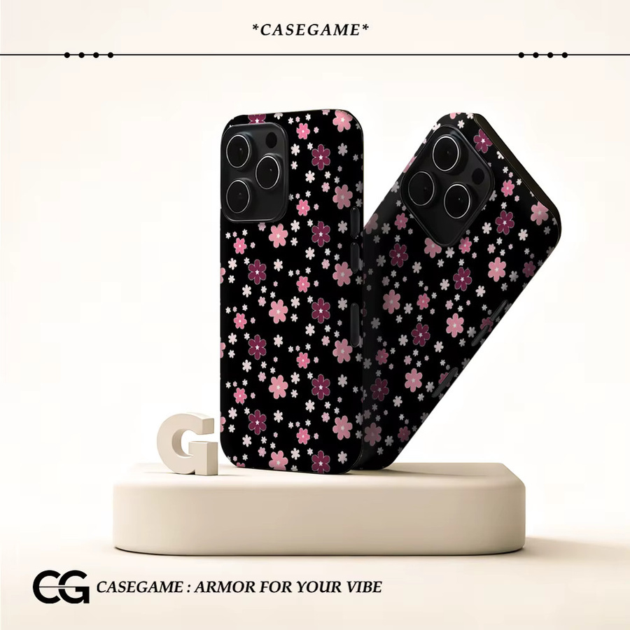 Potdemiel Pink Bloom Noir Robuste Doppelschichtige Handyhülle für iPhone 17 16 15 14 13 Pro Max Plus - Bild 2