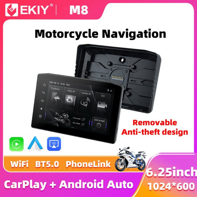 EKIY Tragbares digitales Armaturenbrett mit 6,25 Zoll Display, kabelloses CarPlay und Android Auto, GPS-Navigation für Auto und Motorrad, Schwarz - Bild 1