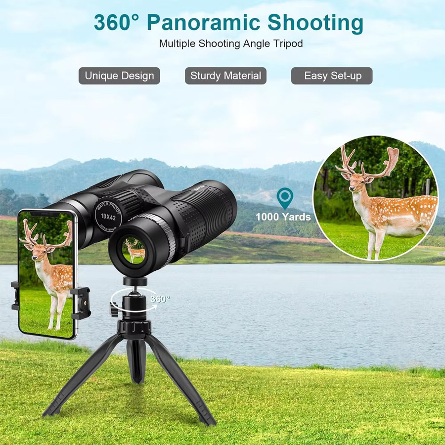 Professionelles HD Fernglas 10x42 mit BaK4 Prisma in Schwarz für Jagd und Vogelbeobachtung - Bild 3