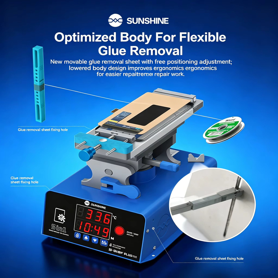 SUNSHINE S-918F Plus V2.0 Bildschirm-Separator mit Silent-Saugpumpe und 4-Stufen-Speicherfunktion für die Reparatur von gebogenen und flachen Handygläsern (30-150 °C) - Bild 3