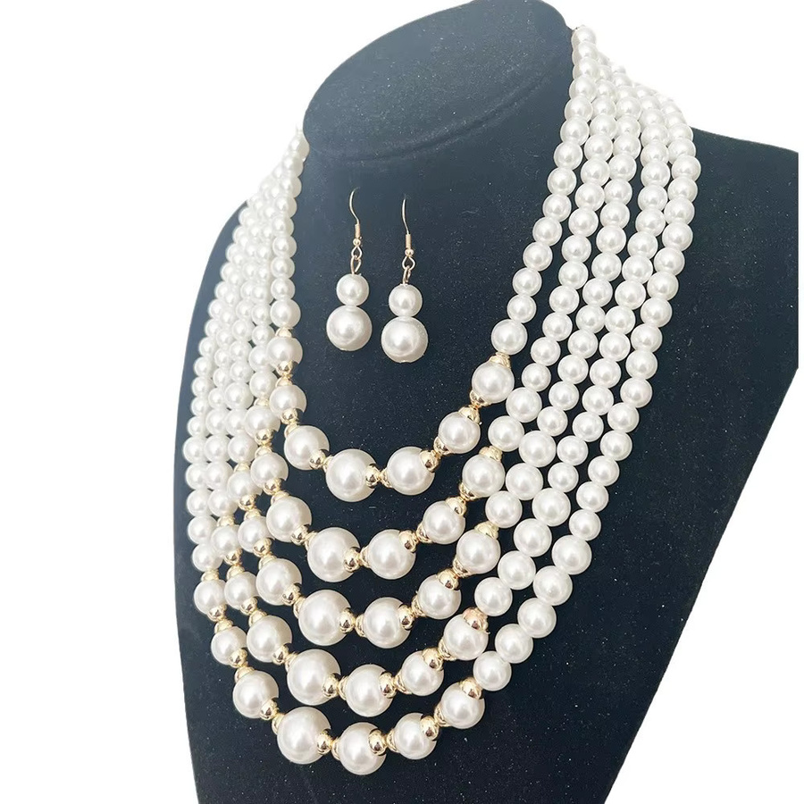 DINGABIYU Schmuck-Set, Perlenkette und Perlenohrringe, Weiß, Unisex - Bild 5