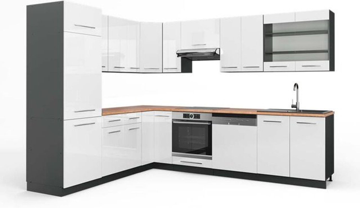 Vicco Küchenschränke Fame-Line Modern in Weiß Hochglanz und Anthrazit, B: 227 cm, H: 287 cm - Bild 1