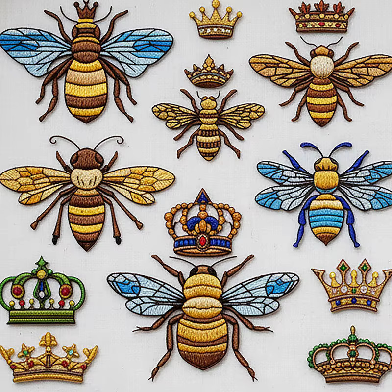 43 Stück wasserlösliche Stickmuster Bienen mit Krone als vorgedruckte Stickaufkleber für Pflanzen - Bild 2