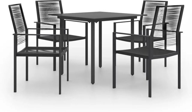 vidaXL 5-tlg Garten-Essgruppe Modell 3 in Schwarz mit Glas und PVC-Hohlrattan - Bild 1