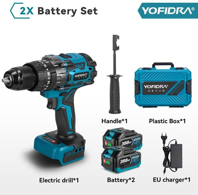 YOFIDRA Bürstenloser elektrischer Schlagschrauber mit 900 Nm Drehmoment und 13 mm Aufnahme, kompatibel mit Makita 18V Akku, Farbe Blau - Bild 1