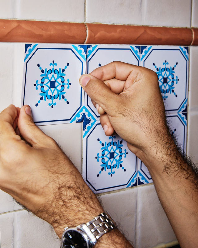 Poromoro Azulejo Fliesenaufkleber Set aus 16 Stück in Blau im Vintage-Design für Küche und Bad - Bild 2