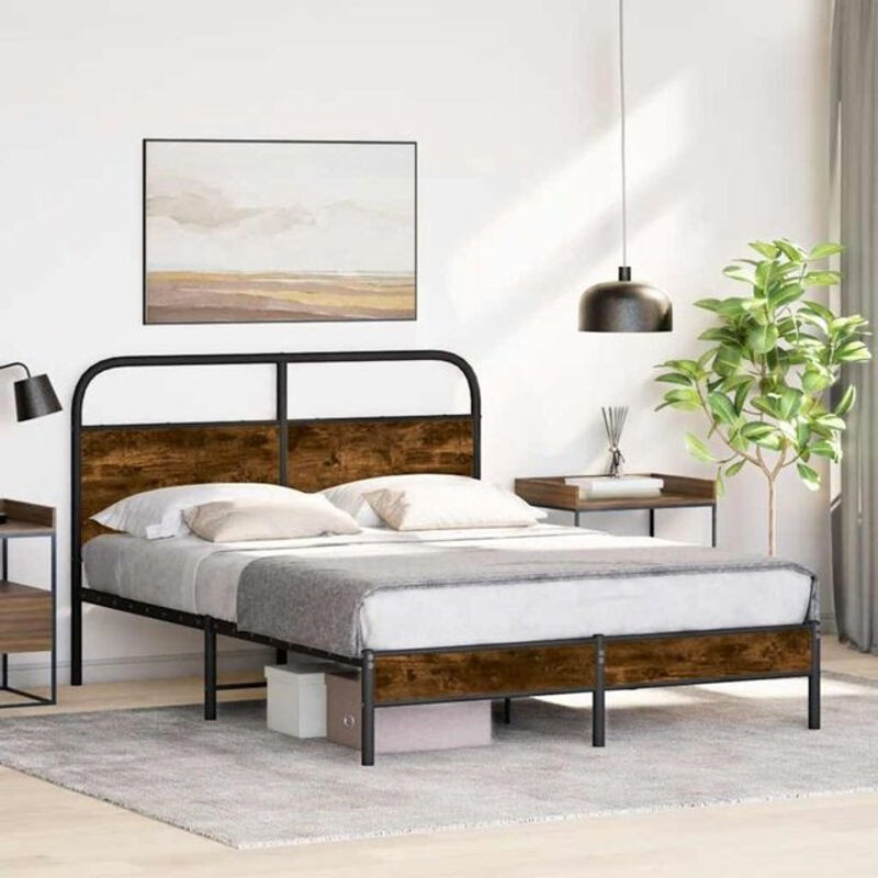 Bettgestell aus Holzwerkstoff und Stahl von Vidaxl in Braun im Industrial Design, B/T/H: 135 x 190 cm - Bild 1