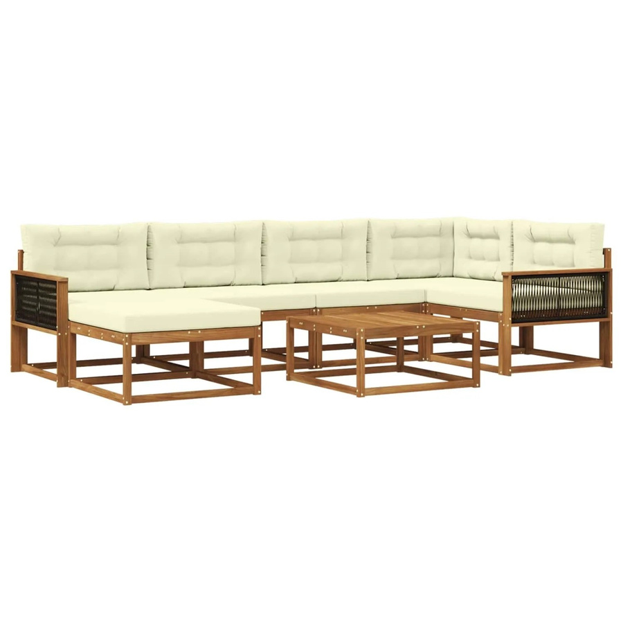 vidaXL Outdoor-Sofagarnitur in L-Form aus Akazienholz mit 7 Kissen in Braun und Beige - Bild 2
