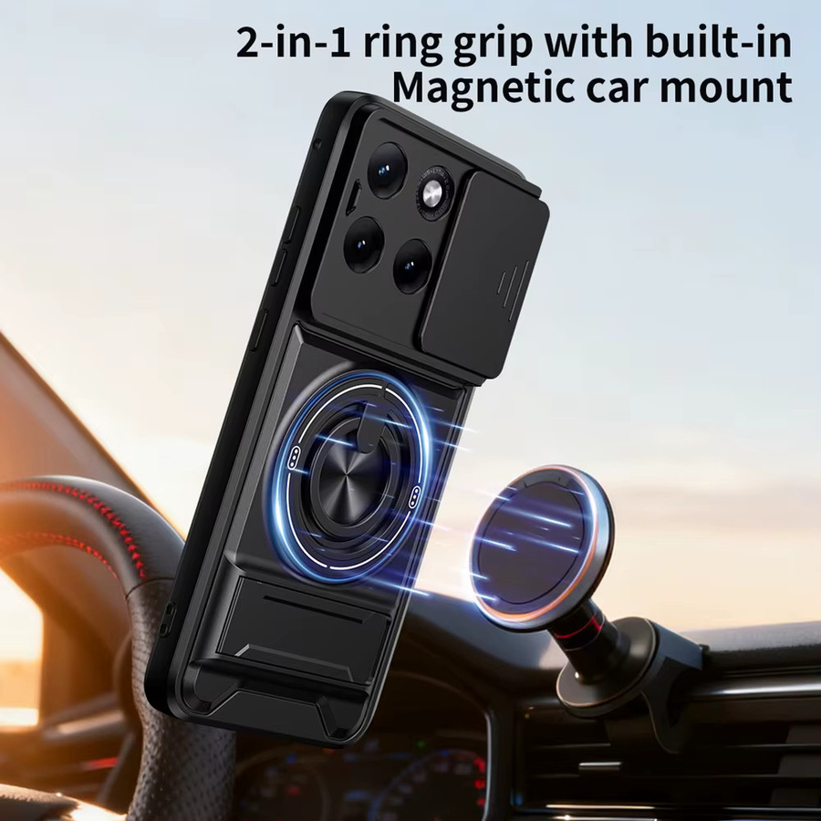 Motorola Schutzhülle aus PC und TPU mit magnetischem Ringhalter und Schiebeobjektivabdeckung für Moto Edge 70 Ultra in Schwarz - Bild 2